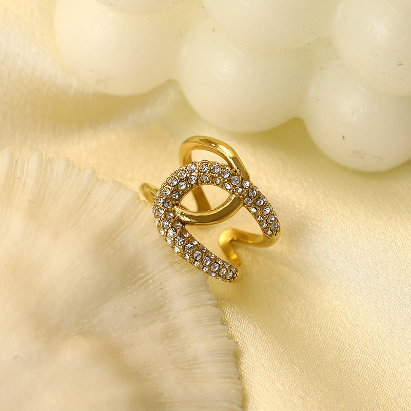 Damen Offener Wellenring mit funkelnden Kristallen Shop Nory