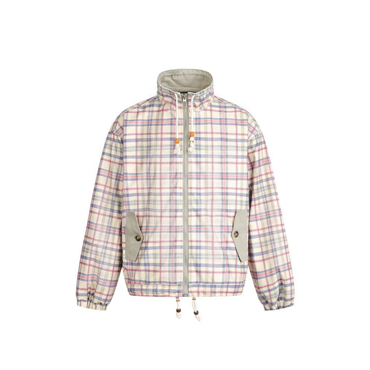Damen Leicht wattierte karierte Boxy‑Bomberjacke mit Tunnelzugsaum, Holzperlenkordel und Pattentaschen Shop Nory