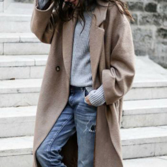 Damen Oversize Wollmantel mit fallender Schulter, offener Front und Eingrifftaschen Shop Nory