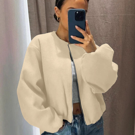 Damen Weitgeschnittene Bomberjacke mit Reißverschluss und Volumenärmeln Shop Nory
