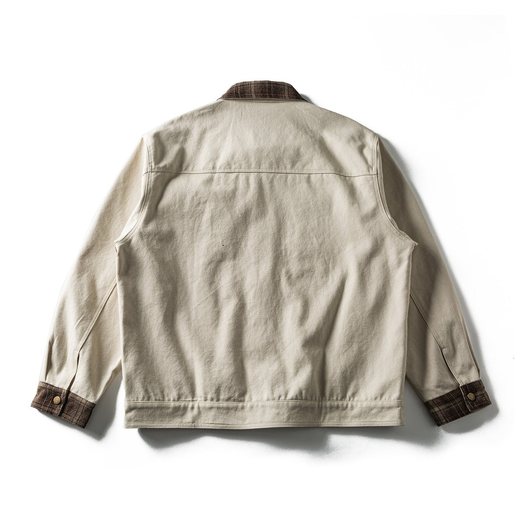 Herren Kurz geschnittener Canvas‑Blouson mit kariertem Kragen und Druckknopf‑Brusttaschen Shop Nory