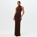 Damen Elegantes Maxikleid mit hochgeschlossenem Kragen und Drapierung Shopnory