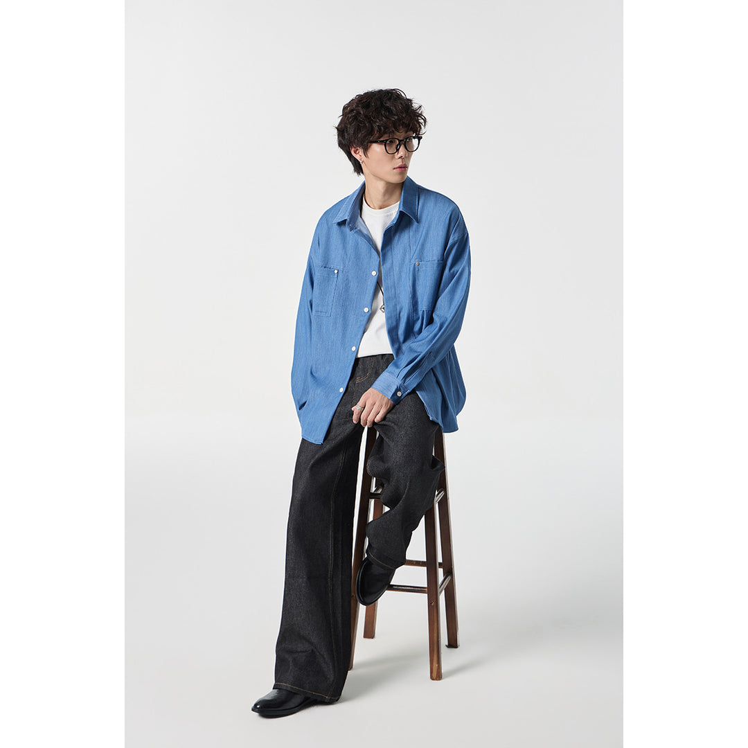 Herren Oversize Hemdjacke aus leichter Denim-Qualität mit verdeckter Knopfleiste und Brusttaschen Shop Nory