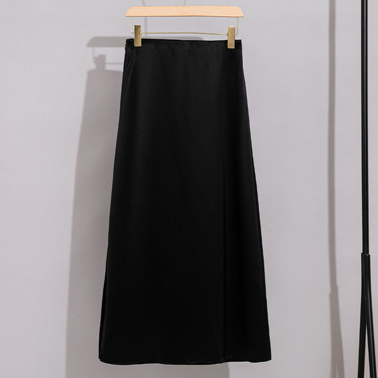 Damen Langer eleganter Satin-Biaisrock mit hohem Bund und fließender Silhouette Shop Nory