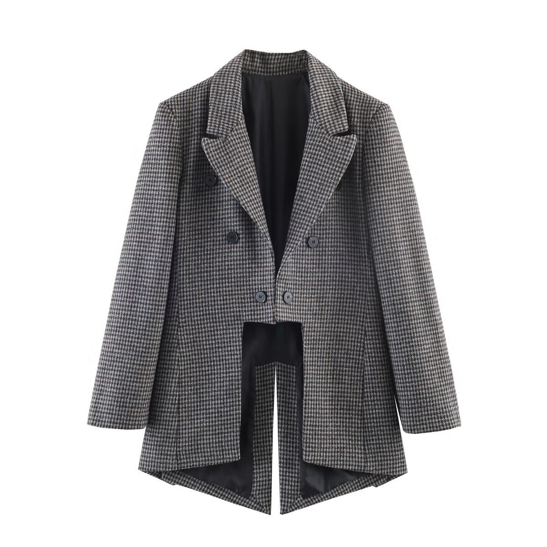 Damen Zweireihiger Hahnentritt-Longblazer mit Schwalbenschwanz-Saum Shop Nory