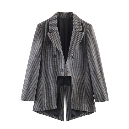 Damen Zweireihiger Hahnentritt-Longblazer mit Schwalbenschwanz-Saum Shop Nory