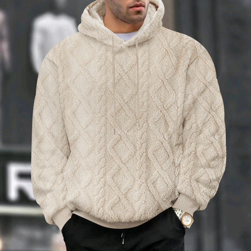 Herren nan kuscheliger Oversize Teddy Hoodie mit Kapuze und Rautenstruktur Shop Nory