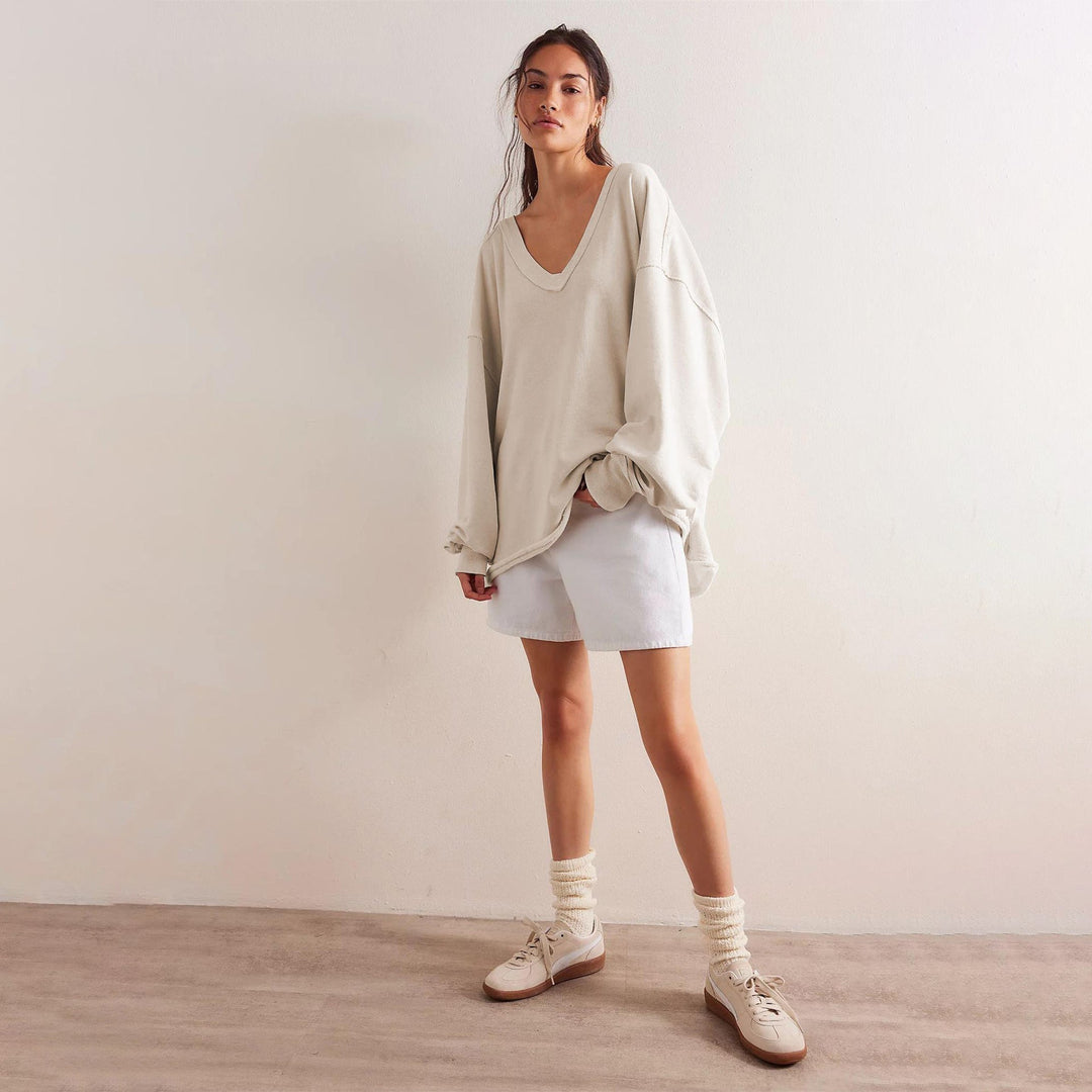 Oversized Sweatshirt Damen mit V-Ausschnitt