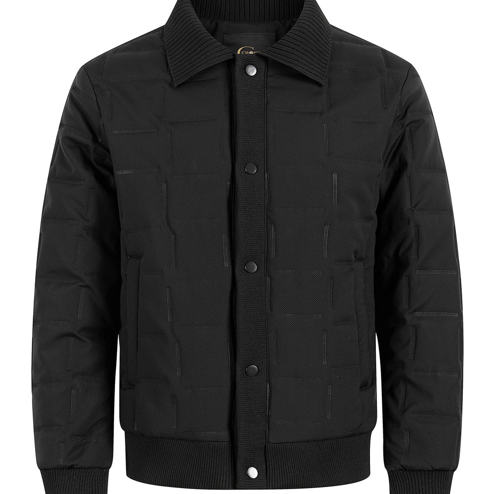 Herren Kurz geschnittene gesteppte Bomberjacke mit Rippenkragen, Druckknopfleiste und geometrischem Quilt Shop Nory