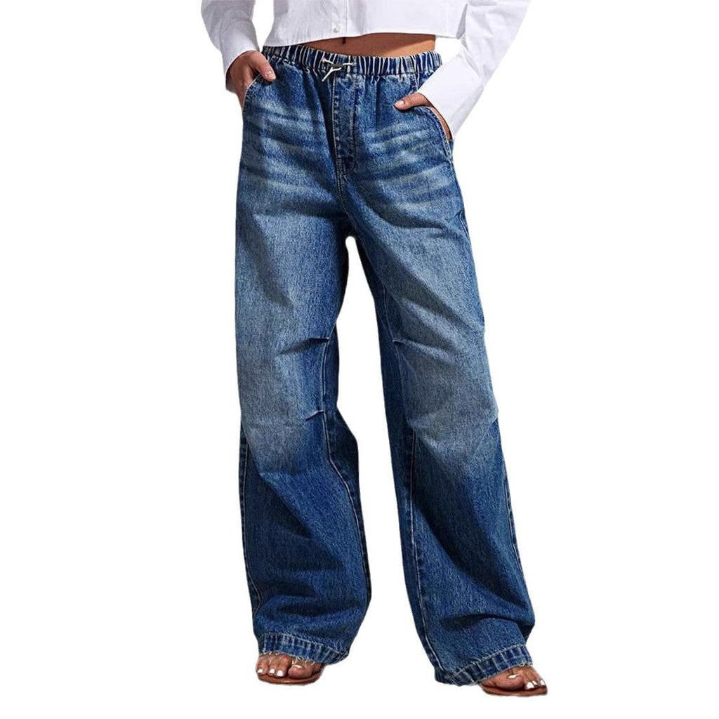 Damen Weite Denim-Hose mit elastischem Bund und hohen Taschen