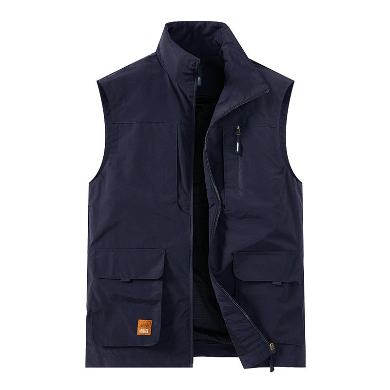 Herren Leichte Utility-Weste mit Stehkragen, Frontklappentaschen und Brustreißverschluss Shop Nory