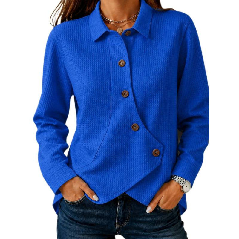 Damen strukturierte Waffel-Hemdjacke mit asymmetrischer Knopfleiste und Eingrifftasche Shop Nory