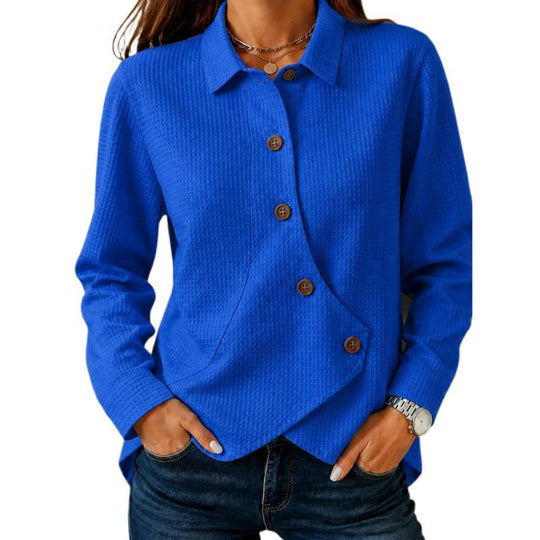 Damen strukturierte Waffel-Hemdjacke mit asymmetrischer Knopfleiste und Eingrifftasche Shop Nory
