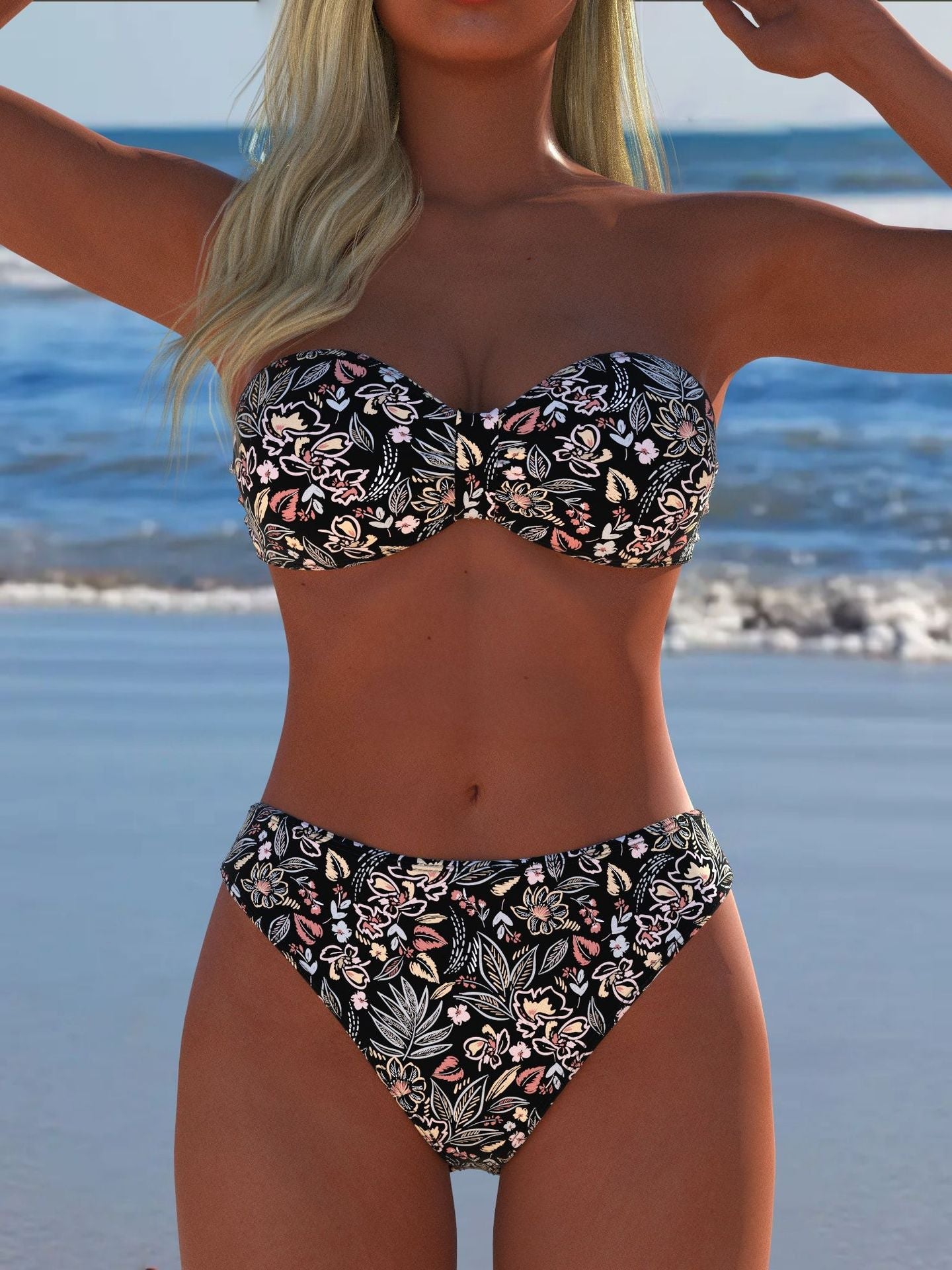 Damen Bikini-Set mit elegantem Strapless-Oberteil und hohem Taillenbund