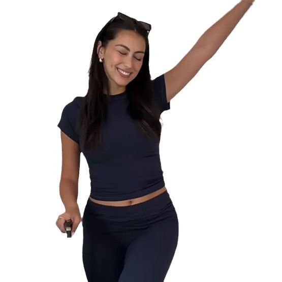 Damen Fitted Langarm Crop Top und Hochbund Leggings Set aus Functional Jersey Shop Nory