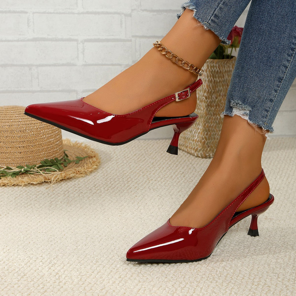 Damen Slingback Pumps aus glänzendem Lackmaterial mit elegantem spitzem Design Shopnory