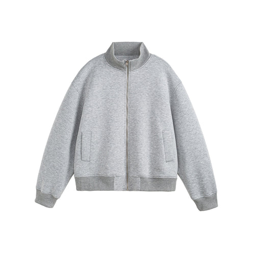 Unisex Boxy-Reißverschluss-Sweatjacke mit Funnelkragen und Rippbündchen Shop Nory