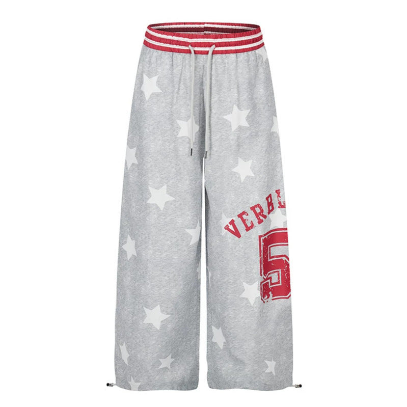 Damen Palazzo-Loungehose im Athleisure-Stil mit Stern-Allover, hohem Rippbund und Statement-Print Shop Nory