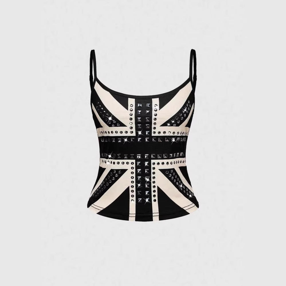 Damen Tanktop mit stilvollem Union Jack Design und Nieten Shopnory