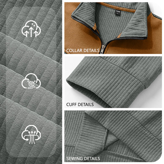 Herren Strickpullover mit Troyerkragen, Rippenstruktur und Ellbogen-Patches Shop Nory