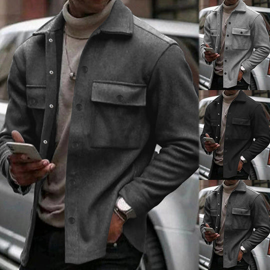 Herren lässige Hemdjacke mit praktischen Taschen und modernem Stehkragen