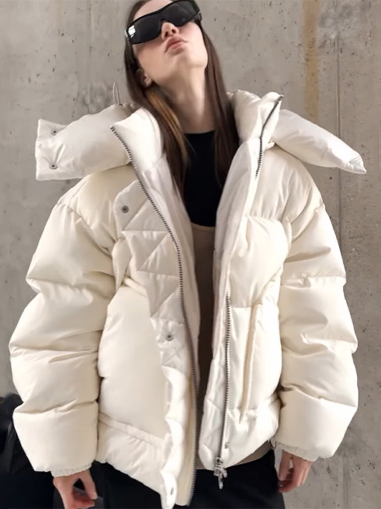 Damen Oversize Wattierte Pufferjacke mit extra hohem Stehkragen, zweifachem Frontreißverschluss und kastiger Silhouette Shop Nory