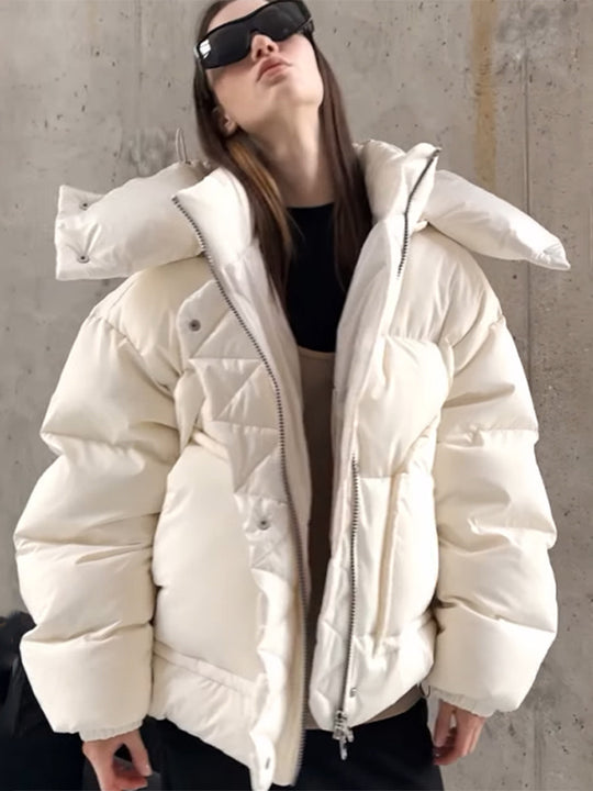 Damen Oversize Wattierte Pufferjacke mit extra hohem Stehkragen, zweifachem Frontreißverschluss und kastiger Silhouette Shop Nory