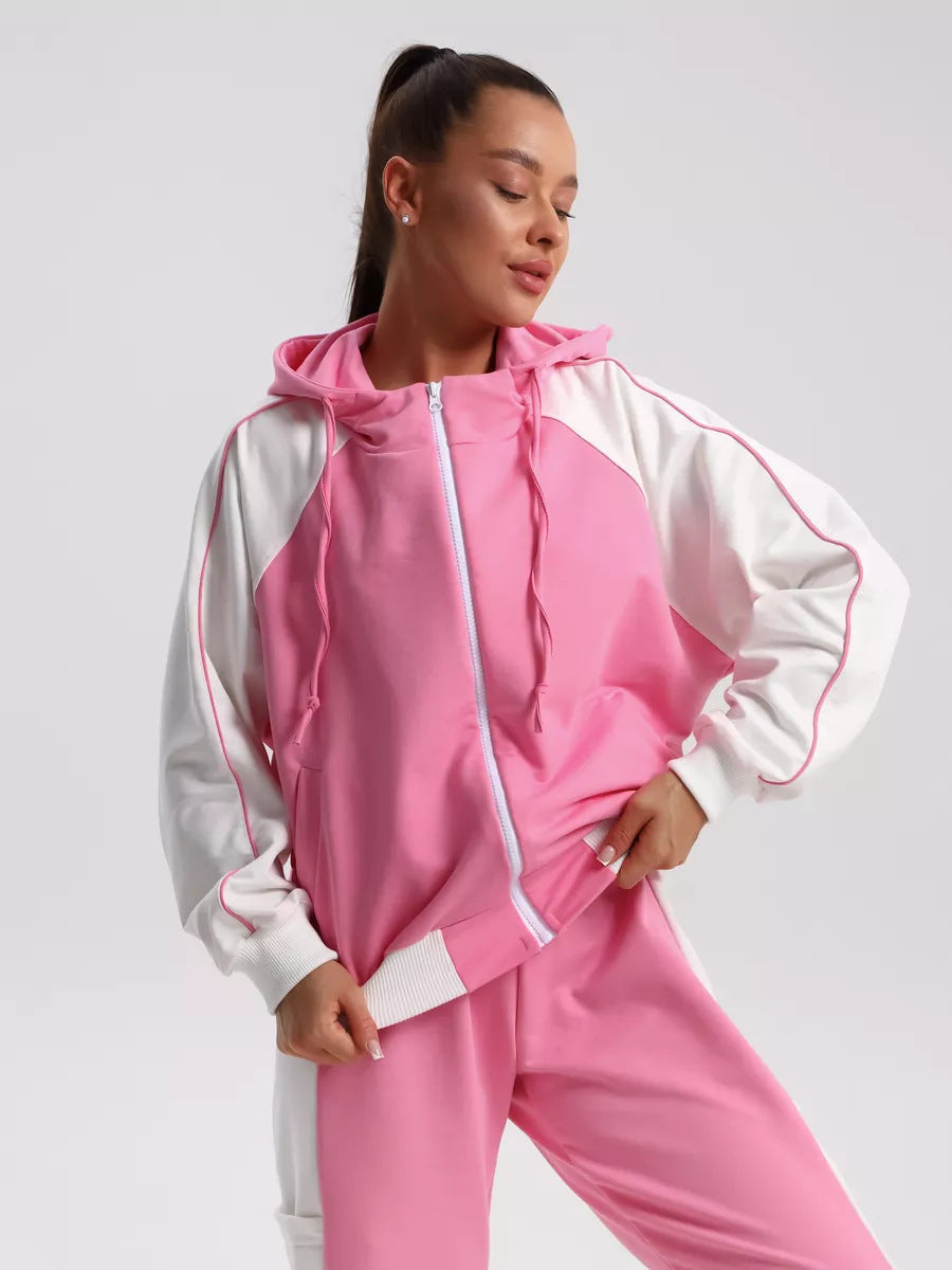 Damen modische Sportjacke mit hohem Kragen und dezentem Farbkontrast