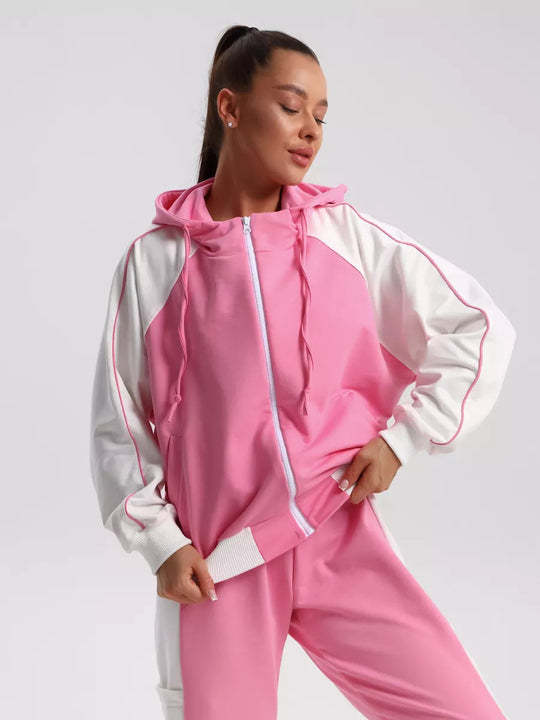 Damen modische Sportjacke mit hohem Kragen und dezentem Farbkontrast