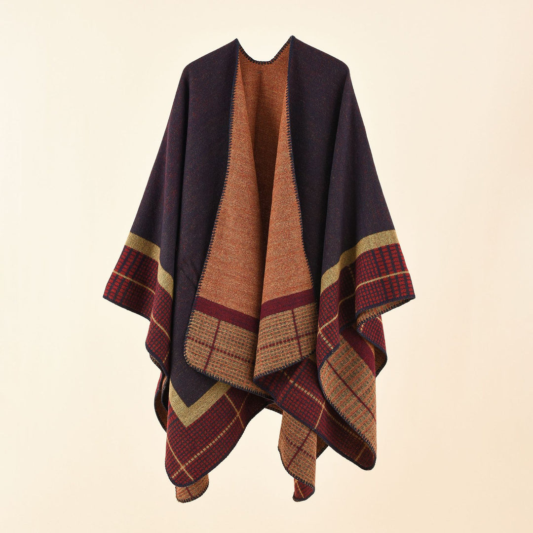 Damen Oversize-Capeponcho aus Wollmix mit kastigem Fall und feiner Bordürenstruktur Shop Nory