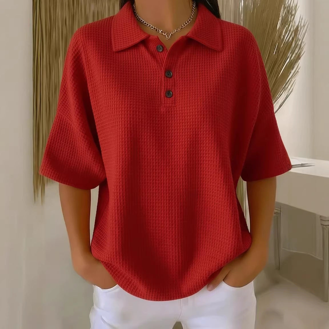 Damen sportliches Poloshirt aus Waffelpiqué