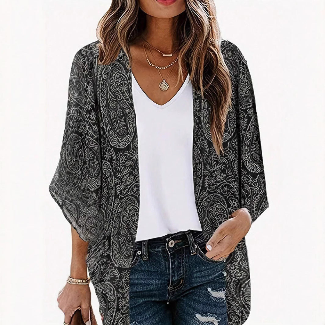 Damen Leichte Offene Kimono-Cardigan mit Paisley-Print Shop Nory