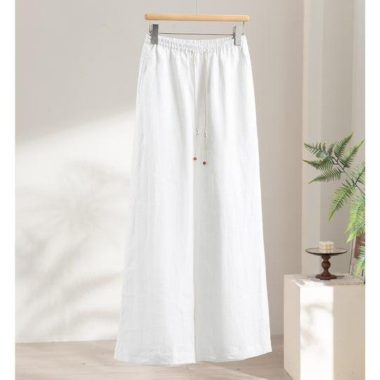 Damen Weite Leinenoptik-Hose mit elastischem Bund, Tunnelzug und feiner Nadelstreifenstruktur Shop Nory