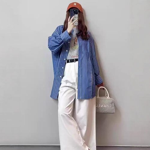 Damen Oversize-Streifenhemd mit verlängertem Saum und kastiger Passform Shop Nory