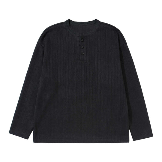 Unisex Strukturierter Waffel-Henleyshirt mit geradem Saum und Oversize-Silhouette Shop Nory