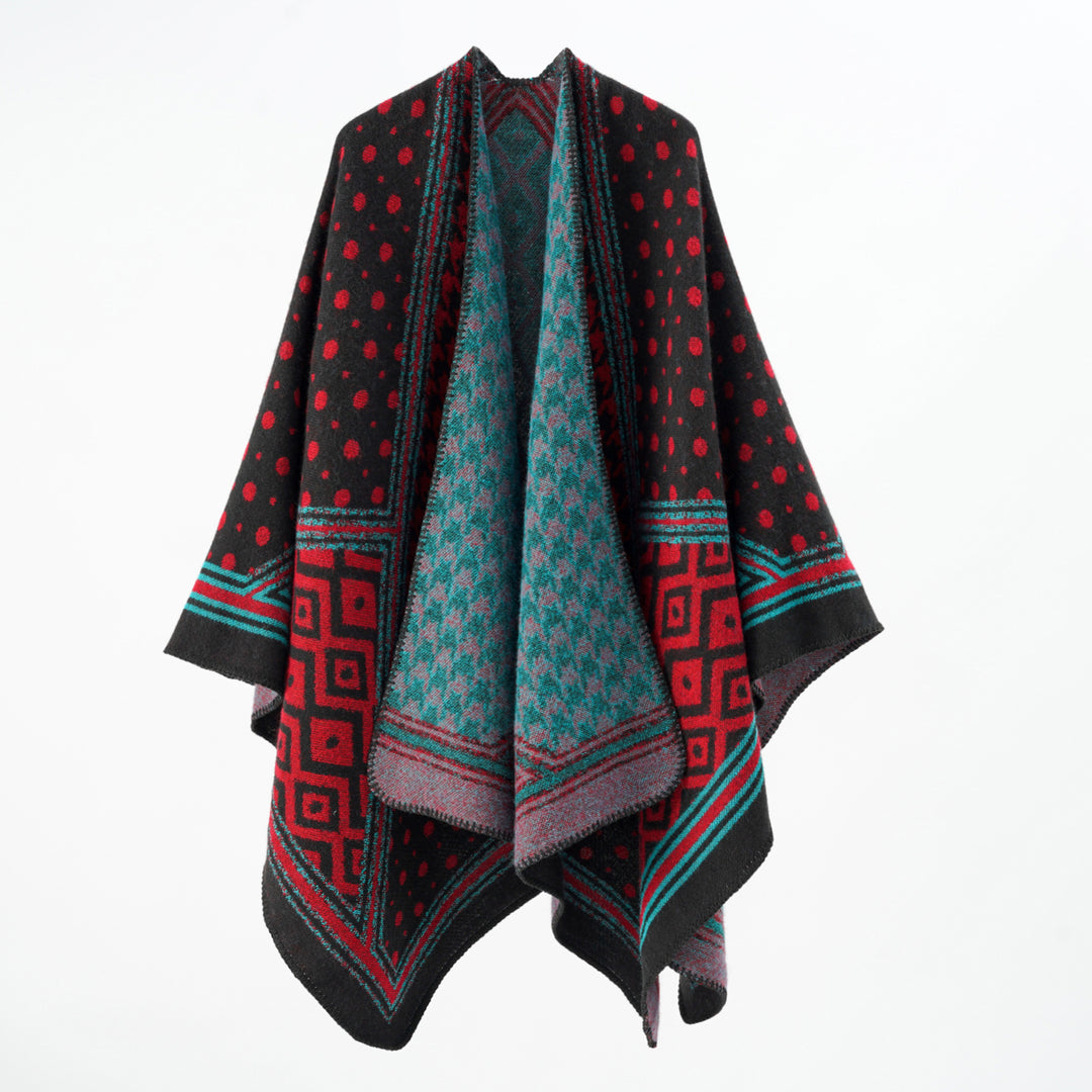 Damen Gewebter Jacquard‑Capeponcho mit Hahnentritt‑ und Ornamentmix Shop Nory