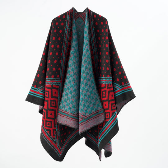 Damen Gewebter Jacquard‑Capeponcho mit Hahnentritt‑ und Ornamentmix Shop Nory