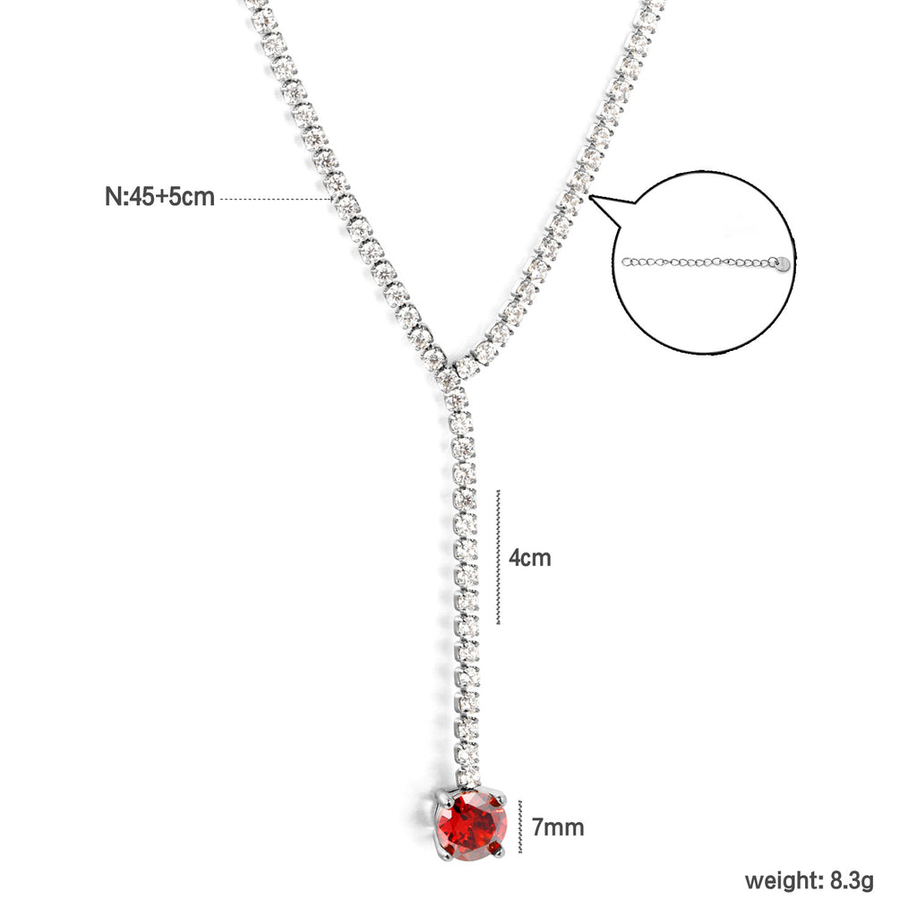 Damen Y-Förmige Halskette mit funkelndem Zirkonia und rotem Kristallanhänger Shop Nory