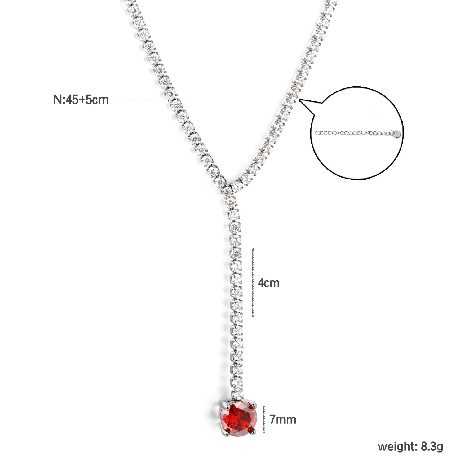 Damen Y-Förmige Halskette mit funkelndem Zirkonia und rotem Kristallanhänger Shop Nory