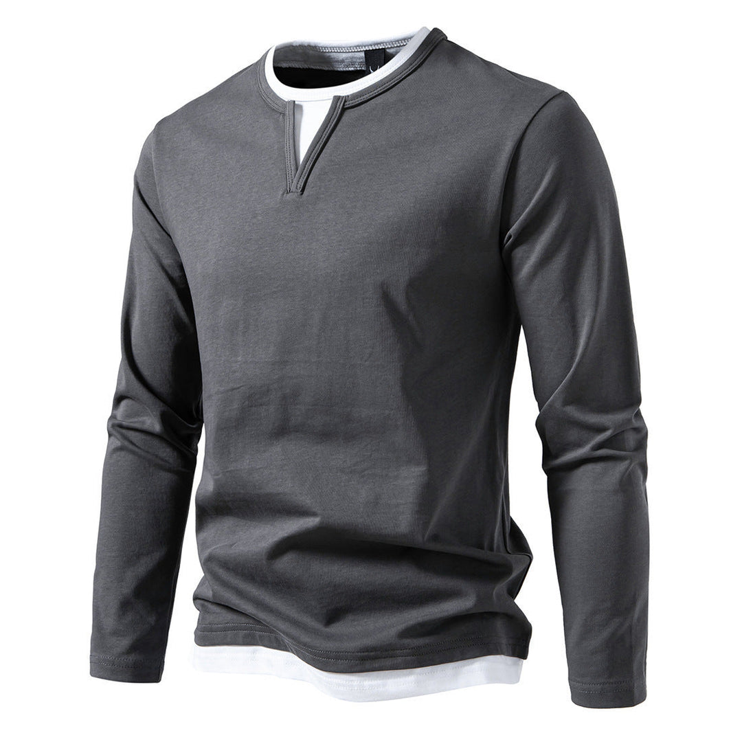 Herren Langarmshirt mit modernem V-Ausschnitt und coolen Layering-Details
