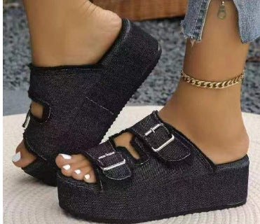 Damen Plattform Sandalen mit schicken doppelt Schnallen
