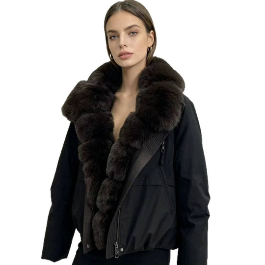 Damen nan taillierte Parka-Bomberjacke mit voluminösem Webpelzkragen und windabweisender Außenhülle Shop Nory