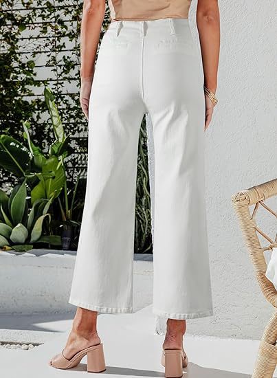 Damen High-Waist Jeans mit Knopfdetail und weitem Bein