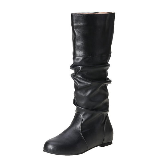 Damen Schlupfstiefel mit gerafftem Schaft und flacher Keilsohle Shop Nory