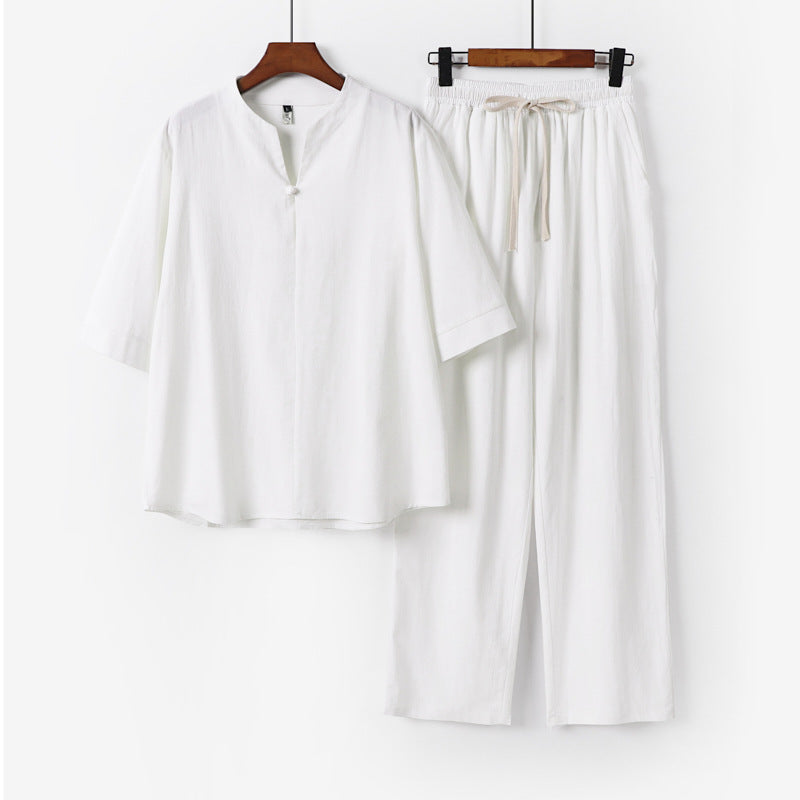 Unisex Lockeres Lounge-Set mit Stehkragen-Halbarmshirt und Elastischer Bundhose Shop Nory