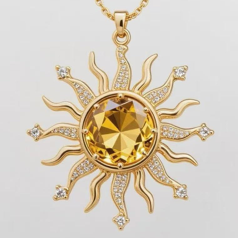 Damen Halskette mit Sonnenanhänger und funkelnden Kristallen Shop Nory