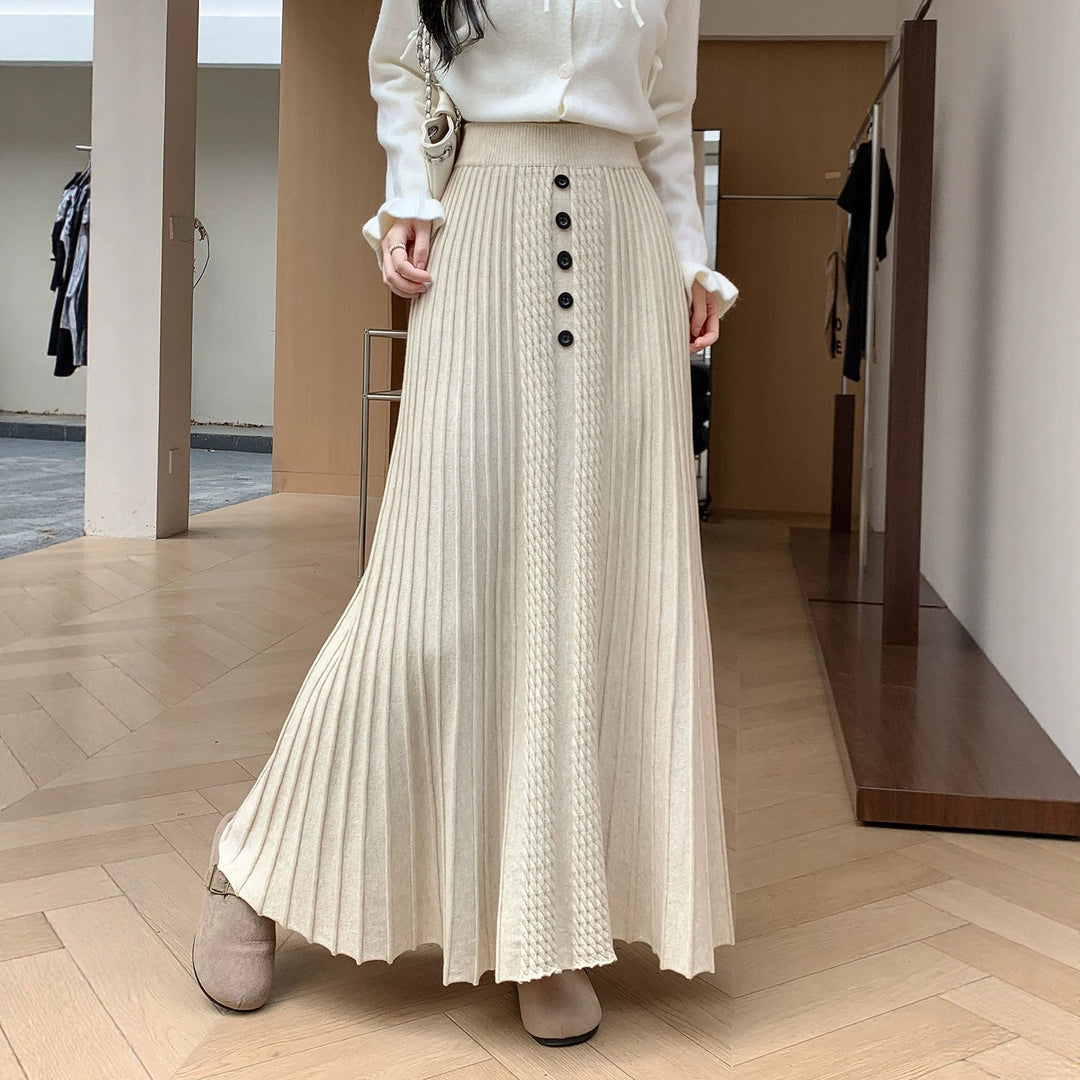 Damen Eleganter Plissee-Maxirock mit Knopfdetails Shop Nory