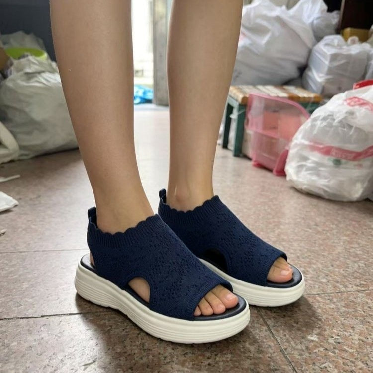 Damen Bequeme Plateau-Sandalen mit elastischem Obermaterial und atmungsaktiver Sohle Shopnory