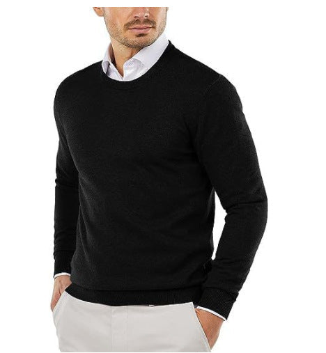 Herren eleganter Rundhals-Pullover aus feiner Baumwolle