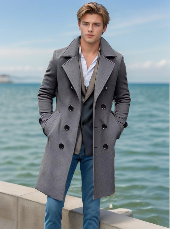 Herren Eleganter einreihiger Langmantel aus Wollmix mit schmaler Silhouette und Reverskragen Shop Nory